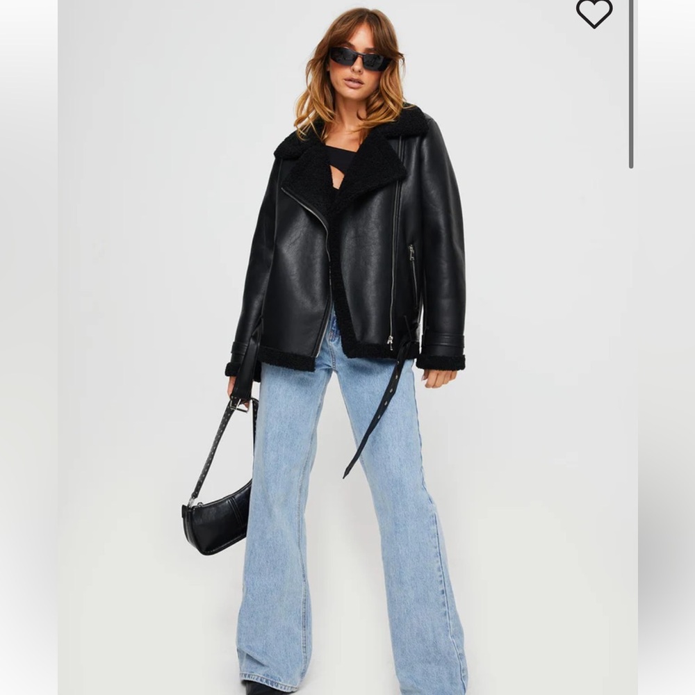 Princess Polly MAUDIE SHEARLING FAUX LEATHER JACKET BLACK